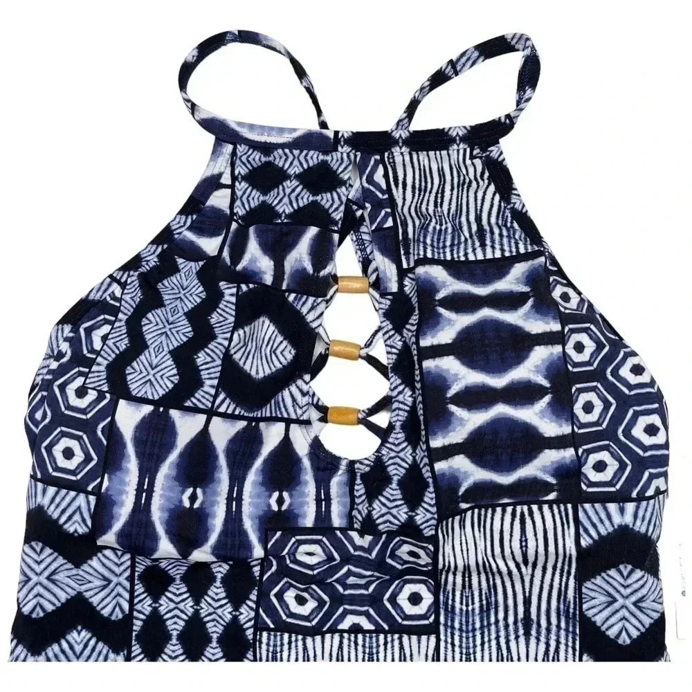 Bleu Rod Beattie Navy High Neck Underwire Womens Lattice Front Tankini Size 4 - Picture 4 of 11